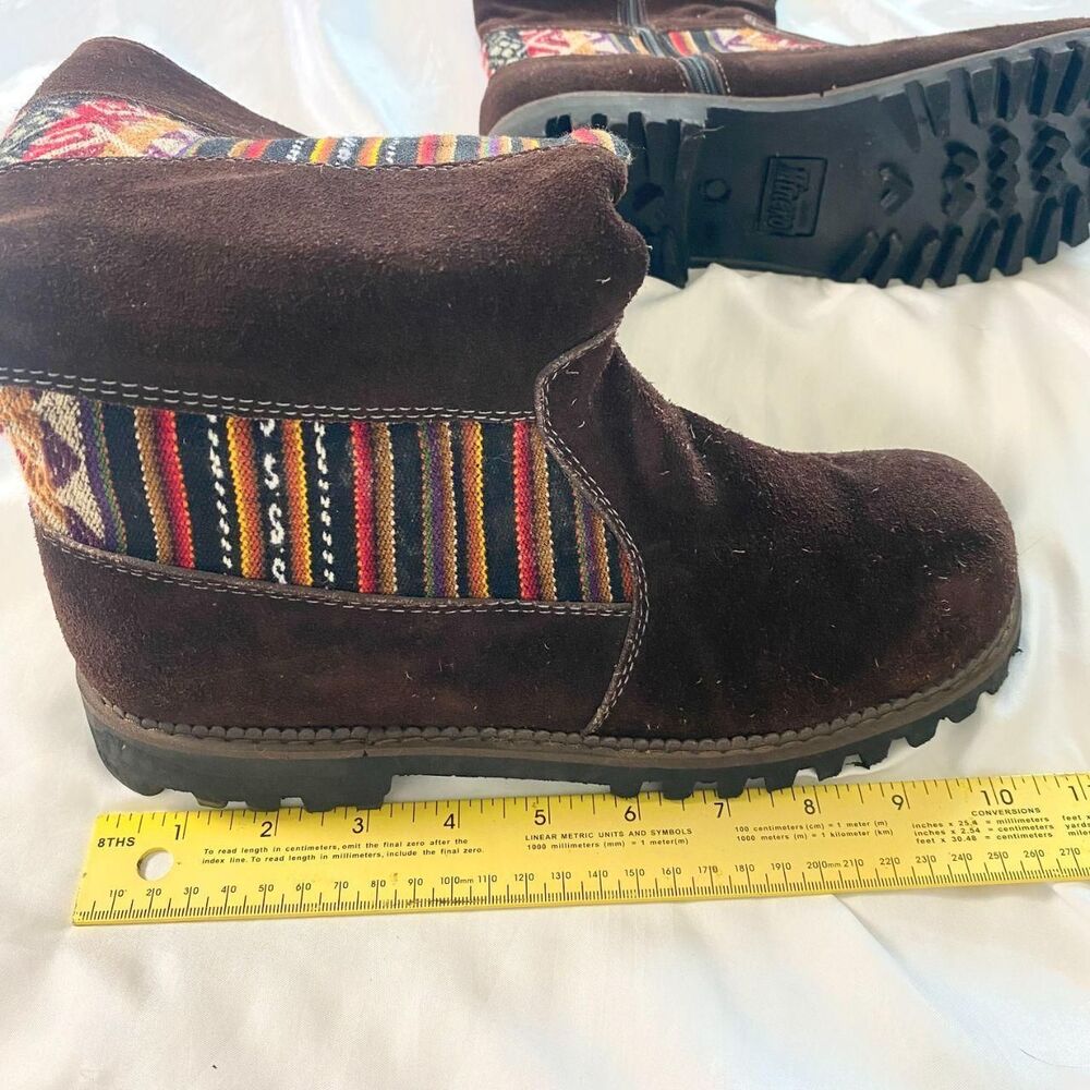 Vintage Brown Suede Southwestern Woven Textile Boots Artisan Boho Festival 8.5 - Picture 6 of 6